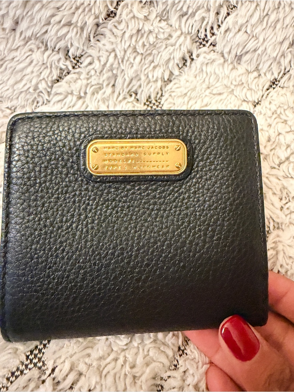 Marc Jacobs Black Leather Bi-Fold Wallet with Gold Plaque